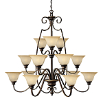 Люстра трехъярусная бронзового цвета с 15-ю кремовыми плафонами в форме чаш Hinkley варинант исполнения - 1 | Loft Concept в Самаре