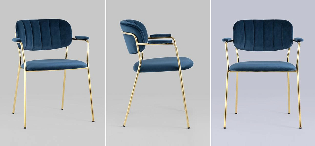 Стул Singer Chair Золотой Металл Синий Велюр Стул Singer Chair Золотой Металл Синий Велюр - Loft-Concept в Самаре