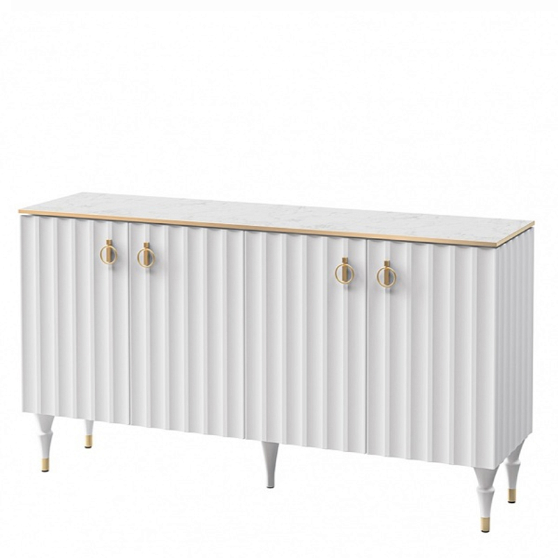 Консоль четырёхдверная с белым рельефным фасадом Expanses of Beauty Белый Золотой Белый Мрамор Bianco в Самаре | Loft Concept 