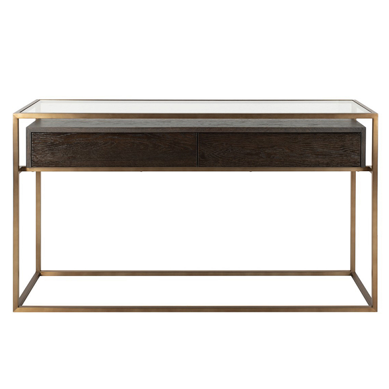 Консоль прямоугольная с ящиками для хранения Console Metal Frame Коричневый Черный Латунь Консоль прямоугольная с ящиками для хранения Console Metal Frame Коричневый Черный Латунь в Самаре | Loft Concept