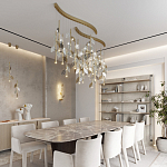 Люстра с золотистыми трубками и прозрачными стеклянными листьями на подвесах Sylva  варинант исполнения - 5 | Loft Concept в Самаре