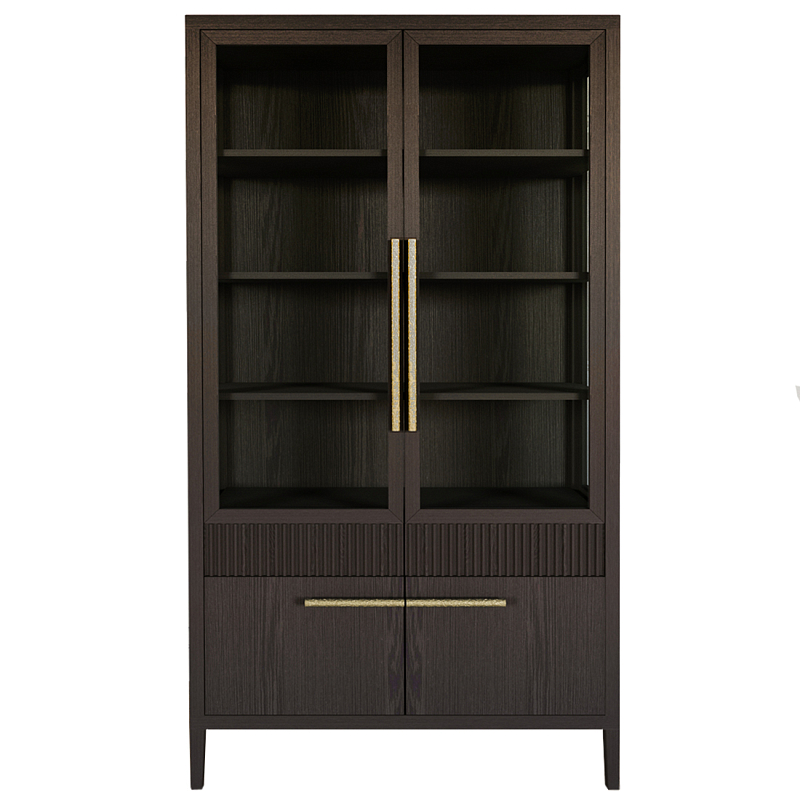 Витрина Primo со стеклянными фасадами и буфетом шпон Темный орех Темный дуб Золотой в Самаре | Loft Concept 