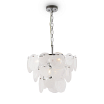 Люстра из белых стеклянных дисков на серебрянном каркасе White Glowing Reflectors варинант исполнения - 3 | Loft Concept в Самаре