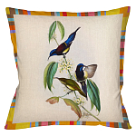 Декоративная подушка бежевая в разноцветную полоску с изображением птиц и цветов Blooming Birds Colorful Cushion варинант исполнения - 5 | Loft Concept в Самаре