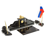 Настольный письменный набор из чёрного обсидиана с декором в виде льва Golden Lion варинант исполнения - 2 | Loft Concept в Самаре