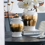 Ваза белая с крышкой и золотистыми фрагментами Chinoiserie Ceramics варинант исполнения - 1 | Loft Concept в Самаре