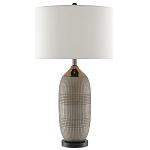 Настольная лампа керамическая с тканевым цилиндрическим абажуром Bullet варинант исполнения - 2 | Loft Concept в Самаре