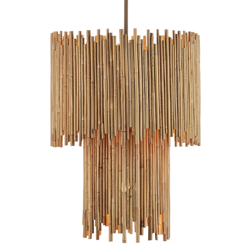 Подвесной светильник двухъярусный с абажуром из ротанга Wicker Furniture Бежевый в Самаре | Loft Concept 