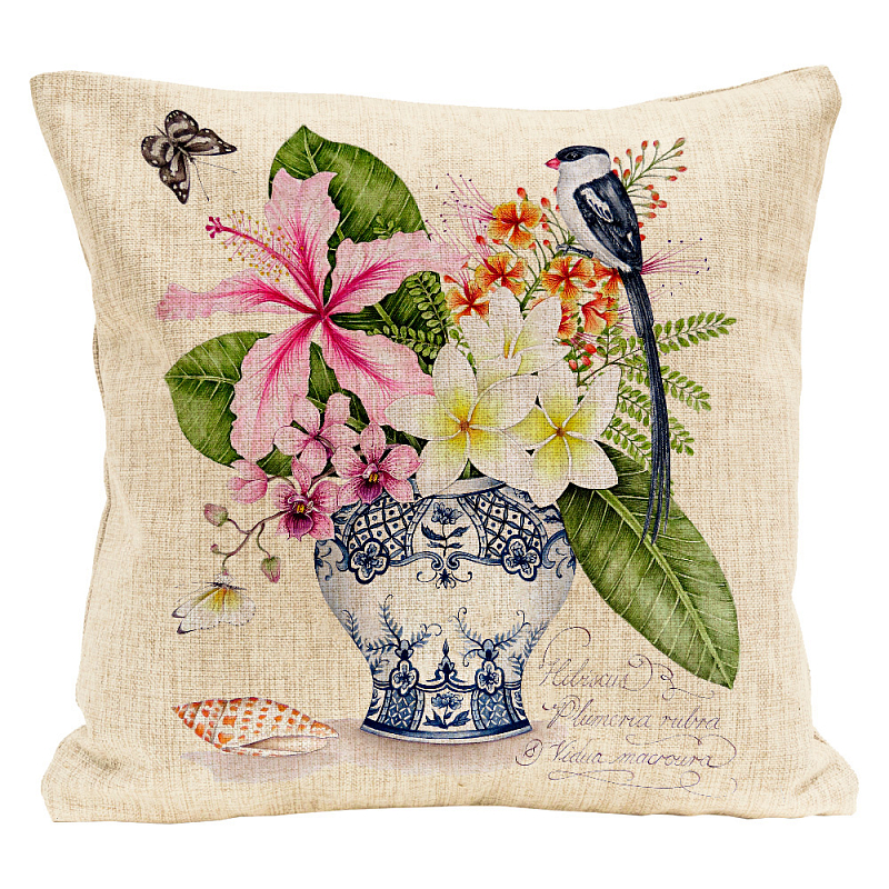 Декоративная подушка Pink Hibiscus Pillow Мульти Бежевый Декоративная подушка Pink Hibiscus Pillow Мульти Бежевый в Самаре | Loft Concept