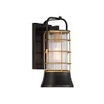 Настенный фонарь цилиндрической формы с рифленым стеклом в золотом каркасе на черном прямоугольном основании Eurofase варинант исполнения - 11 | Loft Concept в Самаре