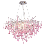 Люстра серебрянная с розовыми стеклянными подвесками в форме капель FAIRYTREE Light варинант исполнения - 3 | Loft Concept в Самаре