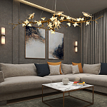 Люстра в виде золотой ветки с цветами и птичками Marvelous Garden варинант исполнения - 2 | Loft Concept в Самаре