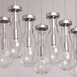 Люстра с 9-ю прозрачными плафонами из стекла в форме капли на прямоугольном потолочном основании цвета хром Lucid Rain  варинант исполнения - 4 | Loft Concept в Самаре