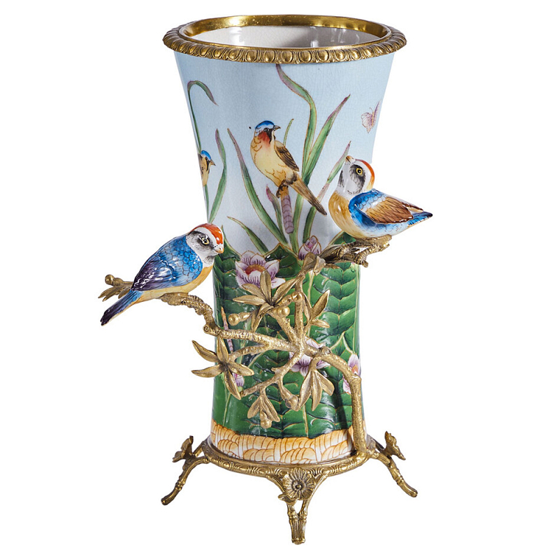 Ваза из фарфора с птицами на бронзовой ветке Garden of Eden Бронза Мульти в Самаре | Loft Concept 