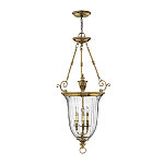 Подвесной светильник латунный с рифленым прозрачным плафоном и тремя свечеподобными лампами в классическом стиле Hinkley варинант исполнения - 2 | Loft Concept в Самаре