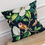 Декоративная подушка чёрная с изображением птиц и цветов Blooming Birds 2 варинант исполнения - 2 | Loft Concept в Самаре