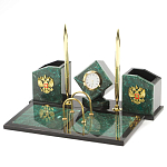 Настольный письменный набор из змеевика с часами и гербом Successful Leader варинант исполнения - 2 | Loft Concept в Самаре