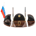 Настольный письменный набор с часами из природного камня обсидиана Oval Office варинант исполнения - 1 | Loft Concept в Самаре