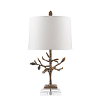 Настольная лампа с кремовым льняным цилиндрическим абажуром и ножкой в форме золотистой ветки Gilded Nola варинант исполнения - 7 | Loft Concept в Самаре