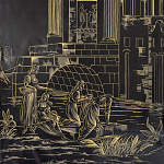 Обои ручная роспись Views of Italy Gold Outline варинант исполнения - 1 | Loft Concept в Самаре