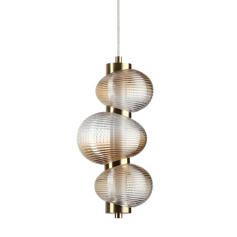Подвесной светильник с 3-мя рифлеными стеклянными шарами Marcelh Light Бронза Прозрачный Хром Серый в Самаре | Loft Concept 