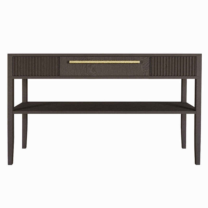 Дизайнерская Консоль с полкой и ящиком Primo Темный орех Орех Золотой в Самаре | Loft Concept 