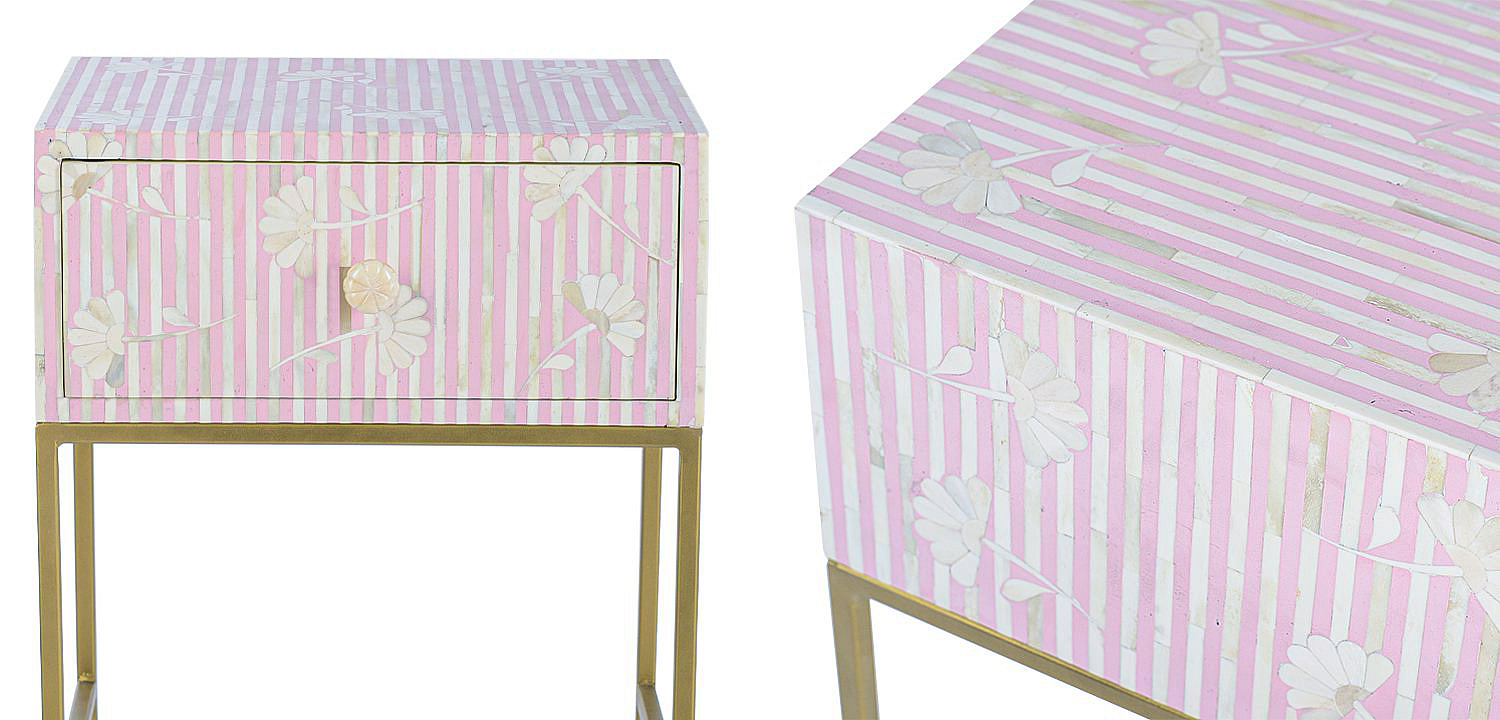 Тумбочка Pink Flower Indian Bone Inlay nightstand Тумбочка Pink Flower Indian Bone Inlay nightstand - Loft-Concept в Самаре