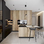 Черный матовый кухонный гарнитур с фасадом под дерево Axelle Kitchen Set варинант исполнения - 2 | Loft Concept в Самаре