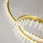 Люстра подвесная двухъярусная с золотистымыми кольцами и прозрачными стеклянными элементами Ring Horizontal варинант исполнения - 3 | Loft Concept в Самаре