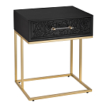 Приставной столик с резным узором на выдвижном ящике Black Table Carved Pattern варинант исполнения - 1 | Loft Concept в Самаре