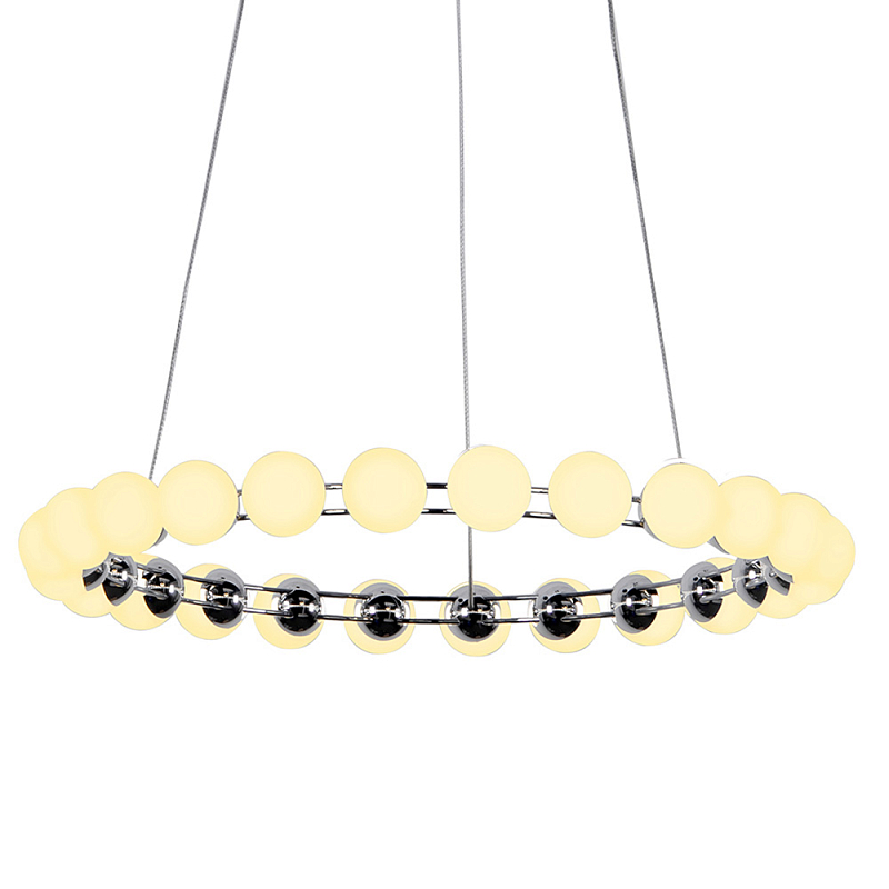 Люстра светодиодная кольцевая с круглыми плафонами белого цвета PEARLS Suspension 48 Хром Латунь Белый Люстра светодиодная кольцевая с круглыми плафонами белого цвета PEARLS Suspension 48 Хром Латунь Белый в Самаре | Loft Concept