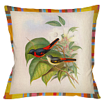 Декоративная подушка бежевая в разноцветную полоску с изображением птиц и цветов Blooming Birds Colorful Cushion варинант исполнения - 7 | Loft Concept в Самаре