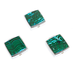 Таблетница карманная квадратная с 2-мя отделениями с зеркалом и накладкой из натуральных камней Малахит Хризоколла Silver Stone Pillboxes варинант исполнения - 4 | Loft Concept в Самаре