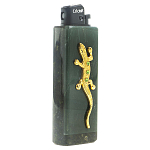 Зажигалка газовая из натурального камня Офиокальцит с декоративной металлической вставкой в виде ящерицы Metal Stone Lighters варинант исполнения - 1 | Loft Concept в Самаре