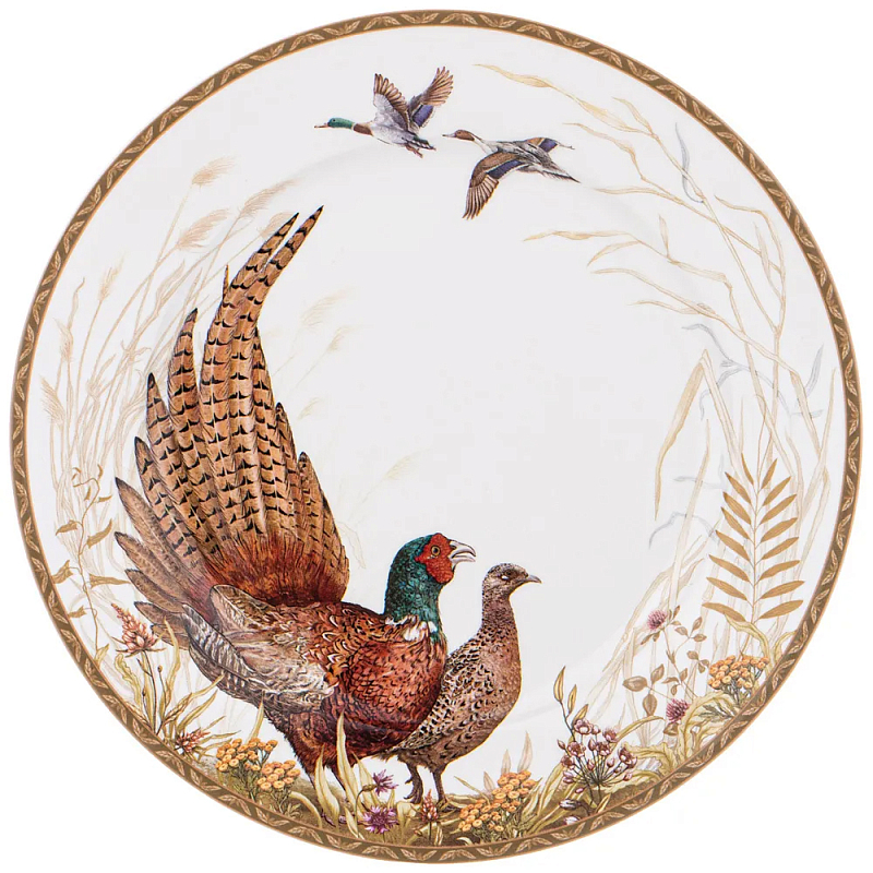 Тарелка закусочная из фарфора с изображением фазанов Hunting Porcelain Collection Белый Коричневый Мульти Тарелка закусочная из фарфора с изображением фазанов Hunting Porcelain Collection Белый Коричневый Мульти в Самаре | Loft Concept