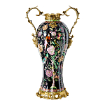 Ваза из фарфора черная с цветочной росписью и бронзовыми элементами Spring Garden варинант исполнения - 1 | Loft Concept в Самаре