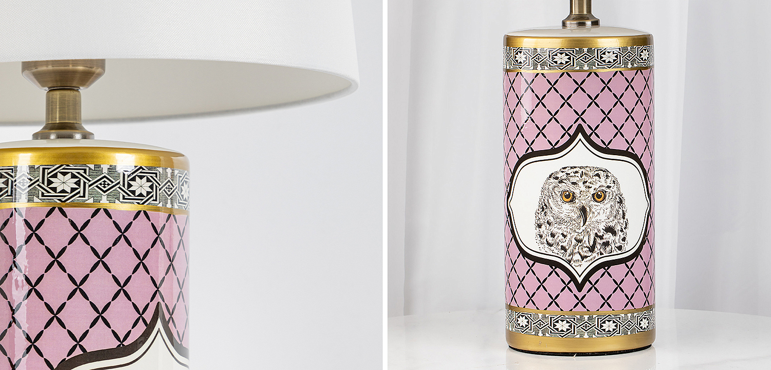 Настольная лампа Owl Collection Pink Lampshade Настольная лампа Owl Collection Pink Lampshade - Loft-Concept в Самаре