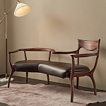 Кушетка с деревянным каркасом и сиденьем из коричневой натуральной кожи Moon Walnut Furniture варинант исполнения - 5 | Loft Concept в Самаре