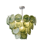 Люстра из зеленых стеклянных дисков с перламутровым эффектом Green Glowing Glaze варинант исполнения - 8 | Loft Concept в Самаре