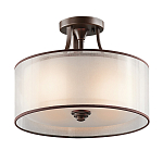 Потолочный светильник с двойным цилиндрическим плафоном из белого стекла и прозрачной органзы Kichler варинант исполнения - 1 | Loft Concept в Самаре