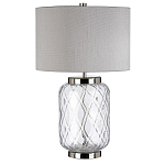 Настольная лампа с цилиндрическим абажуром и прозрачным стеклянным основанием Quintiesse варинант исполнения - 1 | Loft Concept в Самаре