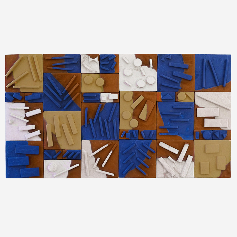 Абстрактное Объемное Панно Megapolis in Bright Colors Синий Терракотовый Оливковый в Самаре | Loft Concept 