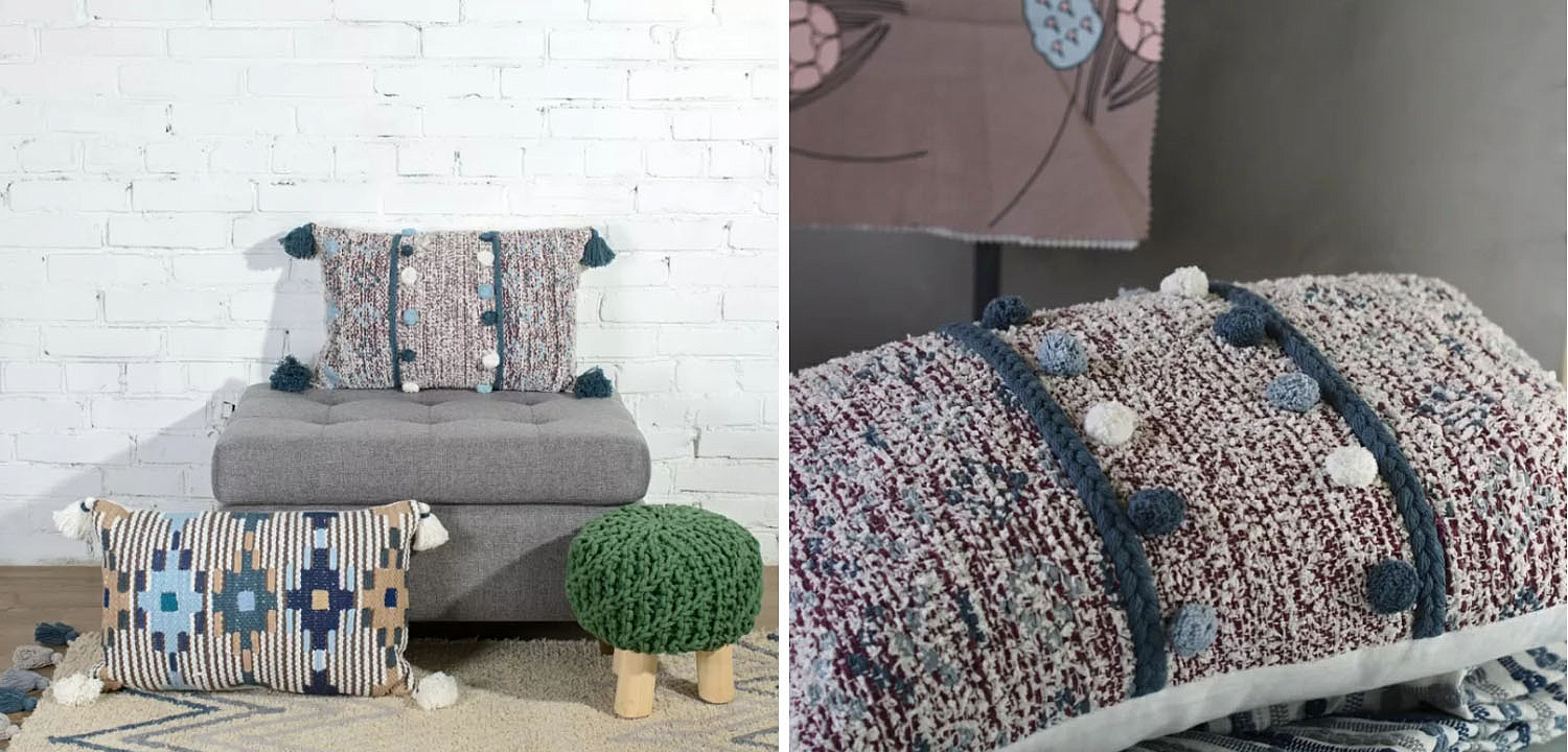 Подушка Lari Blue Ikat с кисточками Подушка Lari Blue Ikat с кисточками - Loft-Concept в Самаре