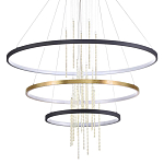 Люстра подвесная с 3-мя круглыми подвесами в черном и золотистом цвете и вертикальными подвесками Ring Horizontal варинант исполнения - 1 | Loft Concept в Самаре