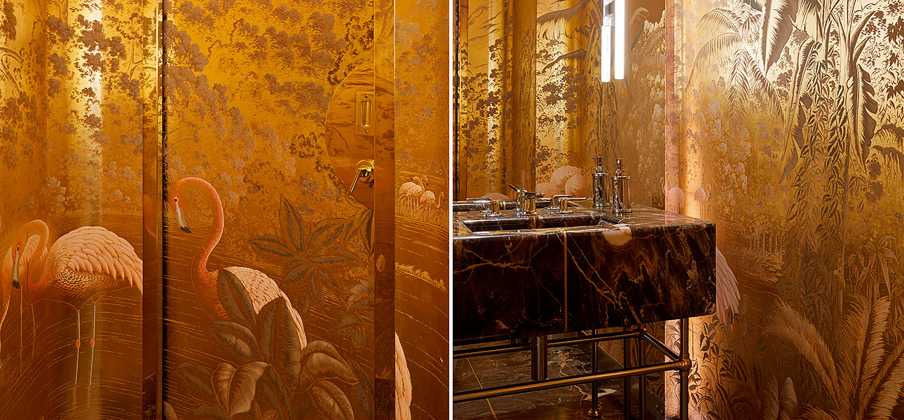 Обои ручная роспись Flamingos Flamingo on Deep Rich Gold gilded paper Обои ручная роспись Flamingos Flamingo on Deep Rich Gold gilded paper - Loft-Concept в Самаре