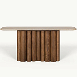 Консоль с овальной столешницей и фактурным деревянным основанием Enzo варинант исполнения - 2 | Loft Concept в Самаре