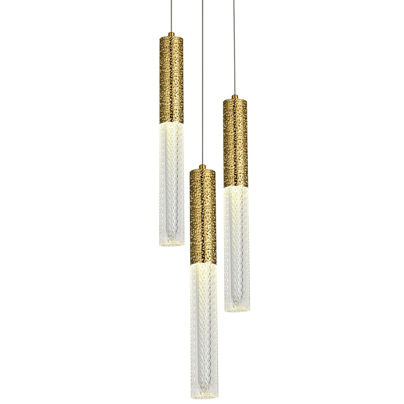 Подвесной светильник латунь Dew Drops Tube Brass Trio Hanging Lamp Латунь Прозрачный в Самаре | Loft Concept 