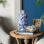 Ваза цилиндрической формы с крышкой и синим цветочным узором на белом фоне Blue & White Ornament варинант исполнения - 6 | Loft Concept в Самаре