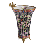 Ваза из фарфора черная с цветочной росписью и бронзовой стрекозой Spring Garden варинант исполнения - 3 | Loft Concept в Самаре