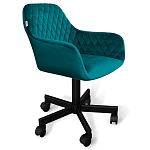 Стул с мягкой бирюзовой обивкой из велюра и подъемно-поворотным механизмом на черных колесиках Harper Turquoise варинант исполнения - 1 | Loft Concept в Самаре